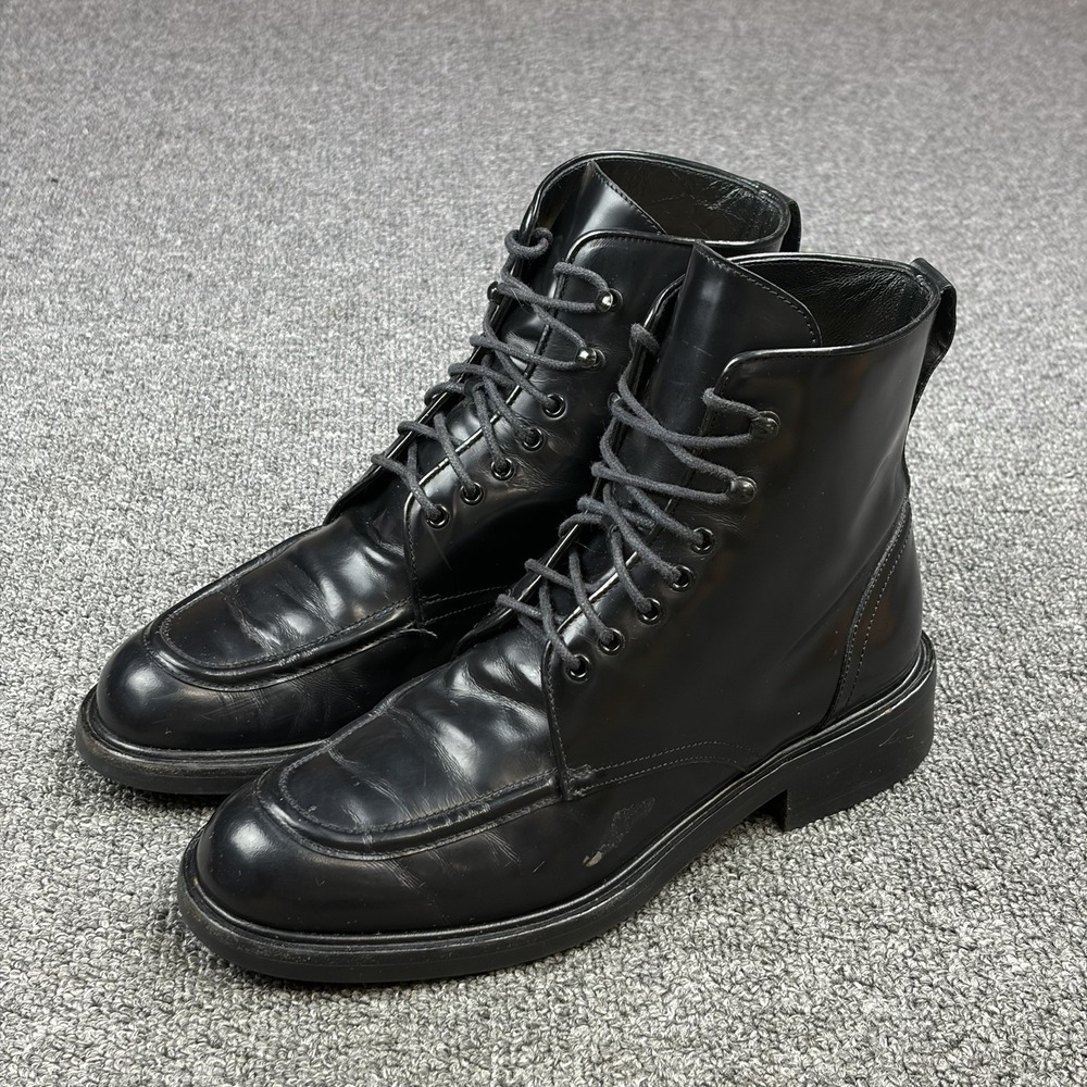 Gucci Black Polished Leather Combat Ankle Boots‎ Moc Toe Italy Womens 6.5 B